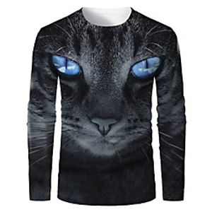 Men's T shirt Shirt 3D Print Graphic Animal Long Sleeve Daily Tops Basic Round Neck Black Lightinthebox