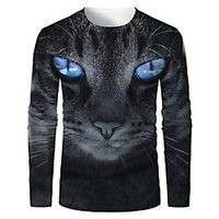 Men's T shirt Shirt 3D Print Graphic Animal Long Sleeve Daily Tops Basic Round Neck Black Lightinthebox - thumbnail