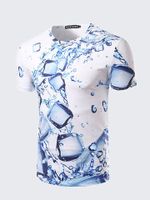 Mens Summer Unique Fashion Ice Cubes Printing O-neck Short Sleeve Casual Cool T-shirt