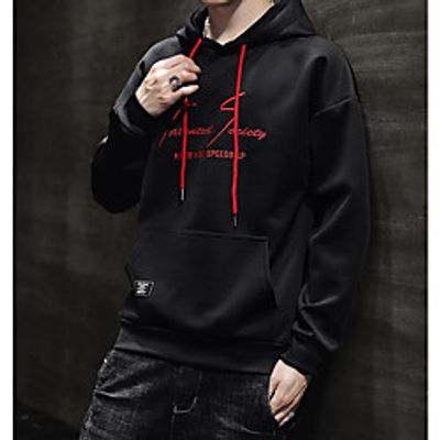 Men's Pullover Hoodie Sweatshirt Letter Hooded Casual Hoodies Sweatshirts  Long Sleeve Loose Gray White Black miniinthebox