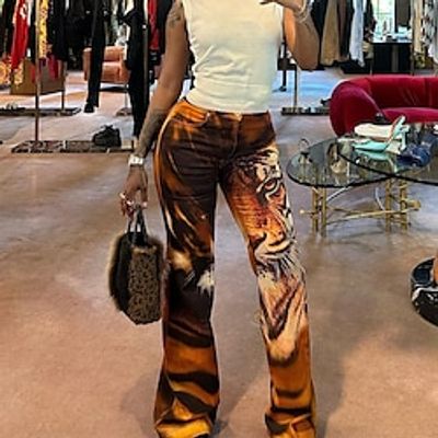 Punk  Gothic Y2K Straight Leg Pants High Waist Tiger Women's Cosplay Costume Carnival Carnival Pants Lightinthebox