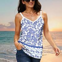 Women's Tank Top Vest Leaf Daily Vacation Print Blue Sleeveless Hawaiian Ethnic V Neck Summer Lightinthebox