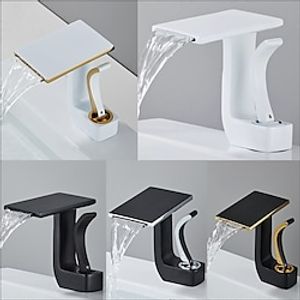 Waterfall Basin Sink Mixer Faucet, Brass Bathroom Taps Single Handle One Hole with Hot and Cold Hose Vessel Water Tap Deck Mounted Lightinthebox