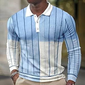 Men's Golf Shirt Striped Turndown Blue 3D Print Street Casual Long Sleeve Button-Down Print Clothing Apparel Fashion Designer Casual Breathable Lightinthebox