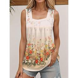 Women's Tank Top Vest Ombre Floral Daily Vacation Print Sleeveless Orange Sleeveless Daily Square Neck Summer Lightinthebox