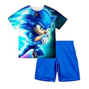 2 Pieces Kids Boys T-shirt  Shorts Clothing Set Outfit Cartoon Short Sleeve Print Set Outdoor Sports Fashion Cool Spring Summer 3-13 Years Blue Lightinthebox