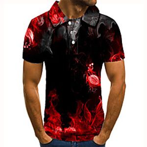 Men's Golf Shirt Tennis Shirt 3D Print Graphic Prints Flame Button-Down Short Sleeve Street Tops Casual Fashion Cool Red / Sports miniinthebox