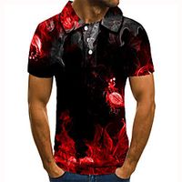 Men's Golf Shirt Tennis Shirt 3D Print Graphic Prints Flame Button-Down Short Sleeve Street Tops Casual Fashion Cool Red / Sports miniinthebox - thumbnail