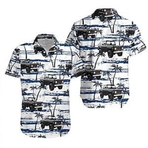 Men's Shirt Summer Hawaiian Shirt Car Coconut Tree Graphic Prints Turndown White Street Casual Short Sleeves Button-Down Print Clothing Apparel Tropical Fashion Streetwear Hawaiian Lightinthebox