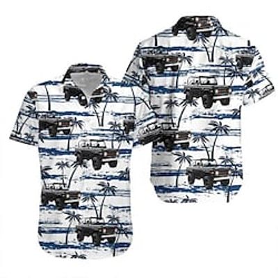 Men's Shirt Summer Hawaiian Shirt Car Coconut Tree Graphic Prints Turndown White Street Casual Short Sleeves Button-Down Print Clothing Apparel Tropical Fashion Streetwear Hawaiian Lightinthebox