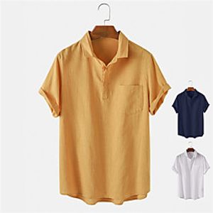 Men's Shirt non-printing Solid Colored Button-Down Short Sleeve Daily Tops 100% Cotton Casual White Blue Orange miniinthebox