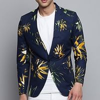 Floral Business Men's Coat Blazer Work Wear to work Going out Fall  Winter Turndown Long Sleeve Dark Navy Royal Blue Blue S M L Polyester Weaving Jacket Lightinthebox - thumbnail