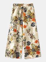 Relaxed Loose Floral Print Elastic Waist Wide Leg Pants