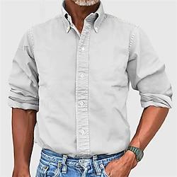 Men's Shirt Button Up Shirt Casual Shirt Summer Shirt Beach Shirt Black White Navy Blue Green Light Blue Long Sleeve Plain Lapel Hawaiian Holiday Button-Down Clothing Apparel Fashion Casual Lightinthebox