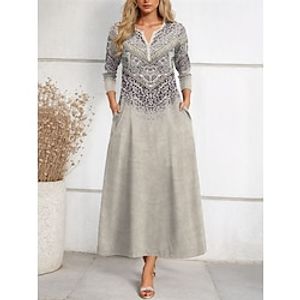 Women's Paisley Dress Casual Dress Leopard Paisley Print Button Crew Neck Midi Dress Vintage A Line Street Date Long Sleeve Regular Fit Pink Blue Green Summer Spring S M L XL XXL Lightinthebox