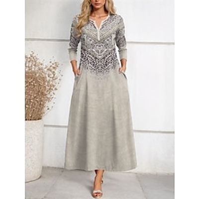 Women's Paisley Dress Casual Dress Leopard Paisley Print Button Crew Neck Midi Dress Vintage A Line Street Date Long Sleeve Regular Fit Pink Blue Green Summer Spring S M L XL XXL Lightinthebox