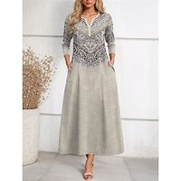 Women's Paisley Dress Casual Dress Leopard Paisley Print Button Crew Neck Midi Dress Vintage A Line Street Date Long Sleeve Regular Fit Pink Blue Green Summer Spring S M L XL XXL Lightinthebox - thumbnail