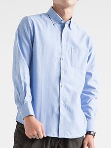 Button Down Collar Patch Pocket Plain Men Shirts