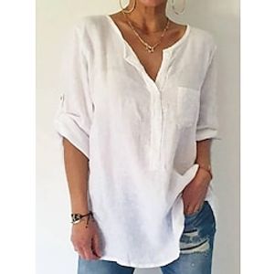 Women's Blouse Shirt Green Pink Brown Plain Long Sleeve Daily Weekend Streetwear Casual V Neck Long S Lightinthebox