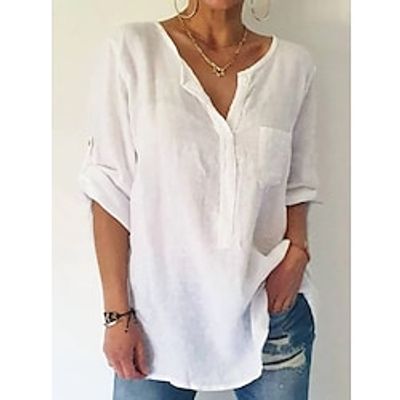 Women's Blouse Shirt Green Pink Brown Plain Long Sleeve Daily Weekend Streetwear Casual V Neck Long S Lightinthebox