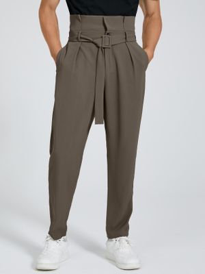 Men Fashion Vintage Belt Design High Waist Gurkha Pants