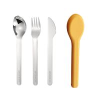 Eazy Kids Cutlery Set - Stainless Steel Spoon Fork & Knife With Silicone Case Yellow