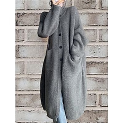 Women's Cardigan Crew Neck Ribbed Knit Polyester Button Pocket Knitted Fall Winter Regular Outdoor Daily Going out Fashion Streetwear Casual Long Sleeve Solid Color Black Apricot Coffee One-Size Lightinthebox