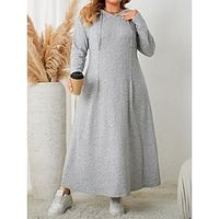Women's Plus Size Curve Hoodie Dress Casual Dress Winter Dress Plain Long Dress Maxi Dress Long Sleeve Hooded Fashion Outdoor Gray Fall Winter XL 2XL 3XL 4XL Lightinthebox - thumbnail
