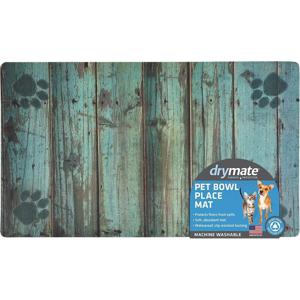 Drymate Pet Bowl Placemat Distressed Wood and Paws - Green - 12 x 20 inch