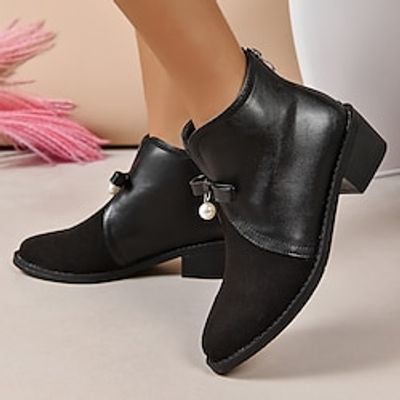 Women's Boots Plus Size Daily Chunky Heel Pointed Toe Casual Leather Loafer Snake pattern Black Lightinthebox