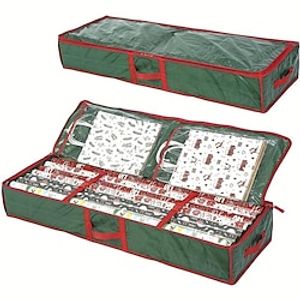 Gift Wrapping Paper Storage Container, Christmas Packaging Organizer With Internal Pockets, Handles, And Zipper Closure, Under Bed Storage miniinthebox