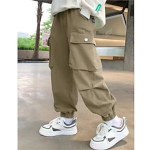 Kids Boys Pants Trousers Pocket Solid Color Letter Comfort Pants School Fashion Cool Black Khaki Mid Waist Lightinthebox