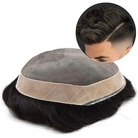 Men Toupee Human Hair Men Replacement Wigs Mono Base Npu Around Lace Systems Men Hair Unit Size 8x10 Inch 6 Inch Length Color 6X8 7X9 8X10 Lightinthebox - thumbnail