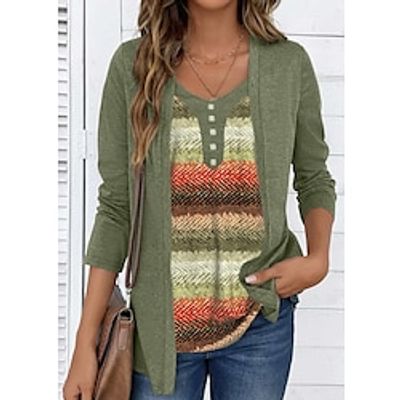 Women's Shirt Blouse Graphic Light Brown Blue Brown Print Long Sleeve Casual Fashion V Neck Regular Fit Spring Fall Lightinthebox Women's Shirt Blouse Graphic Light Brown Blue Brown Print Long Sleeve Casual Fashion V Neck Regular Fit Spring Fall Lightinthebox