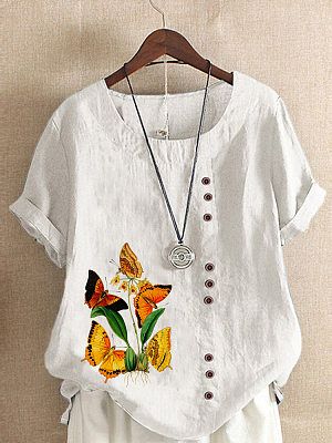 Round Neck Casual Loose Butterfly Short Sleeve Blouse Round Neck Casual Loose Butterfly Short Sleeve Blouse