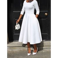 Women's Casual Dress Swing Dress White Dress Midi Dress Pocket Street Daily Date Elegant Streetwear Crew Neck 34 Length Sleeve Slim Black White Pink Color S M L XL 2XL Size Lightinthebox - thumbnail