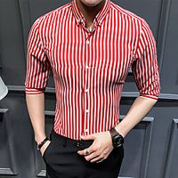 Men's Shirt Other Prints Striped Geometry Print 34 Length Sleeve Street Tops Lightweight Fashion Designer Hawaiian White Black Red Lightinthebox - thumbnail