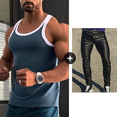 Men's Tank Top Skinny Trousers Set Waffle Shirt T-shirt Suits Tracksuit Tennis Shirt Color Block Crew Neck Casual Pants Daily Wear Vacation Sleeveless 2 Piece Clothing Apparel 2pcs Gymnatics Muscle Lightinthebox Men's Tank Top Skinny Trousers Set Waffle Shirt T-shirt Suits Tracksuit Tennis Shirt Color Block Crew Neck Casual Pants Daily Wear Vacation Sleeveless 2 Piece Clothing Apparel 2pcs Gymnatics Muscle Lightinthebox