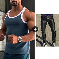 Men's Tank Top Skinny Trousers Set Waffle Shirt T-shirt Suits Tracksuit Tennis Shirt Color Block Crew Neck Casual Pants Daily Wear Vacation Sleeveless 2 Piece Clothing Apparel 2pcs Gymnatics Muscle Lightinthebox - thumbnail