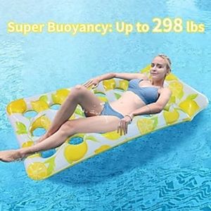 Lemon Print Inflatable Pool Lounger With Headrest Tanning Pool Lounge Float, Inflatable Swimming Pool Lounger Mattress Summer Pool Floats For Adults Lightinthebox