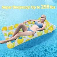 Lemon Print Inflatable Pool Lounger With Headrest Tanning Pool Lounge Float, Inflatable Swimming Pool Lounger Mattress Summer Pool Floats For Adults Lightinthebox - thumbnail