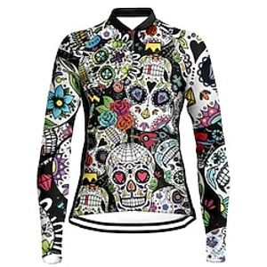 21Grams Women's Cycling Jersey Long Sleeve Bike Top with 3 Rear Pockets Mountain Bike MTB Road Bike Cycling Quick Dry Moisture Wicking Black Skull Floral Botanical Sports Clothing Apparel / Stretchy miniinthebox