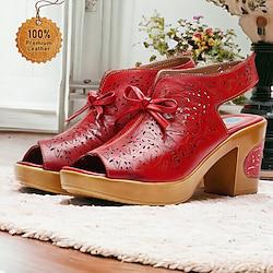 Women's Sandals Clogs Retro Plus Size Handmade Shoes Party Outdoor Daily Rivet Block Heel Round Toe Elegant Bohemia Vintage Walking Premium Leather Loafer Red Lightinthebox