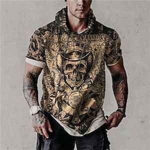 Men's Sweatshirt Graphic Prints Skull Hooded Street Casual Print Short Sleeve Tops Fashion Breathable Comfortable Big and Tall Yellow  Summer Lightinthebox