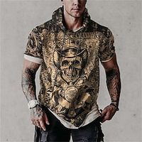 Men's Sweatshirt Graphic Prints Skull Hooded Street Casual Print Short Sleeve Tops Fashion Breathable Comfortable Big and Tall Yellow  Summer Lightinthebox - thumbnail