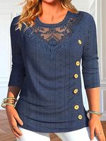 Women's Lace Stitching Mesh Knitted Long-sleeved Top