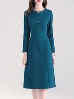 Fall/Winter Elegant Solid Color Slim-fit A-line Long-sleeved Dress