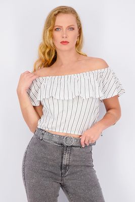 Womens Stripe Off Shoulder Top White Womens Stripe Off Shoulder Top White