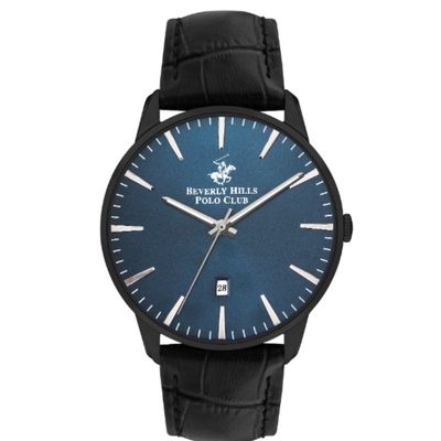 Beverly Hills Polo Club Men's Analog Display Watch & Leather Strap, Black - BP3393X.691