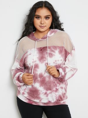 YOINS Plus Size Pullover Tie Dye Patchwork Hooded Design Long Sleeves Sweatshirt YOINS Plus Size Pullover Tie Dye Patchwork Hooded Design Long Sleeves Sweatshirt